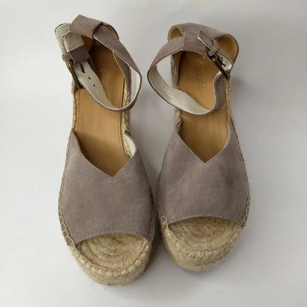 Soludos Positano Platform Rope Wedge Sandals Espadrilles Suede Leather Size 7.5
